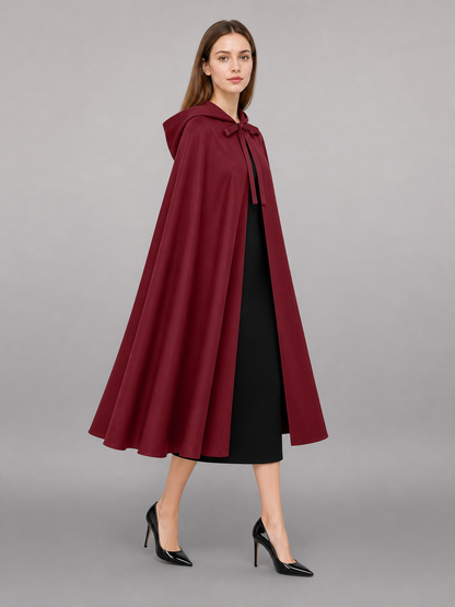 Medieval Burgundy Hooded Carnival Cloak