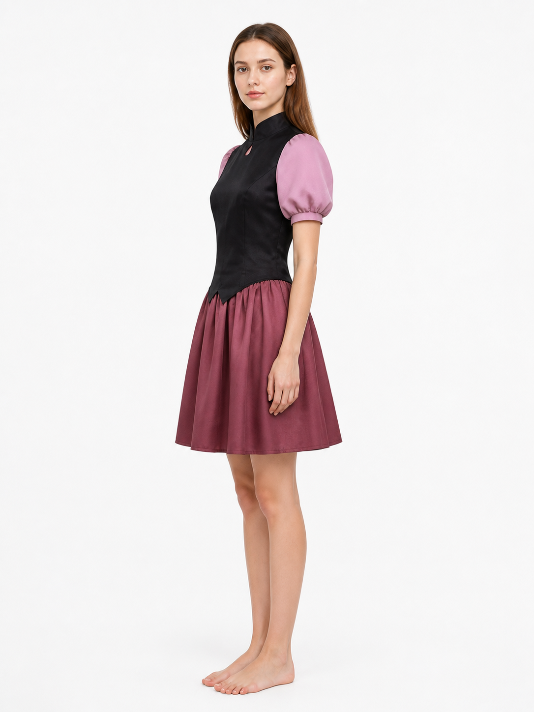 Amity Cosplay Costume with a Black Blouse and Burgundy Skirt side view