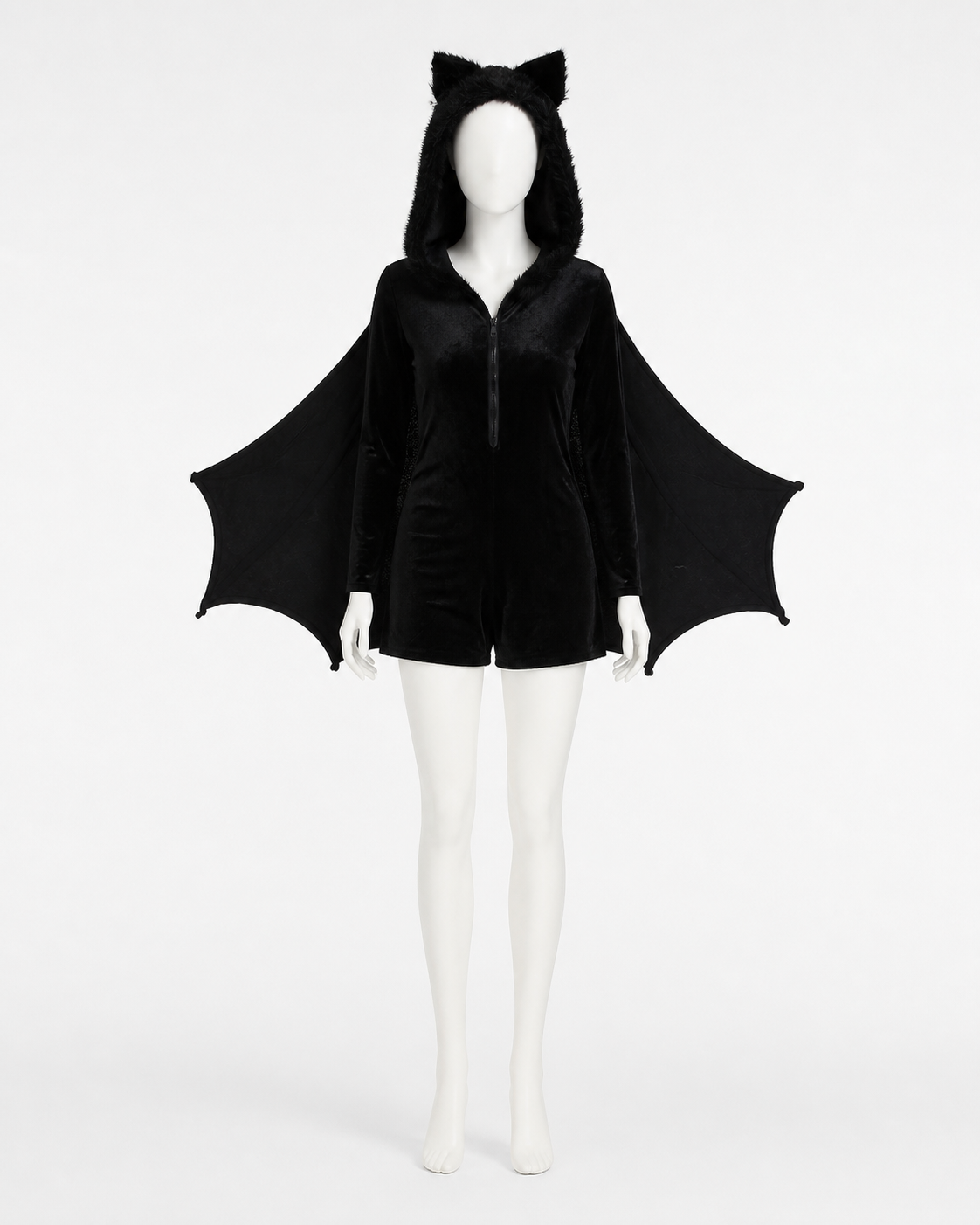 Black Bat Costume with Wings and Hood side view