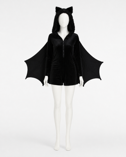 Black Bat Costume with Wings and Hood side view