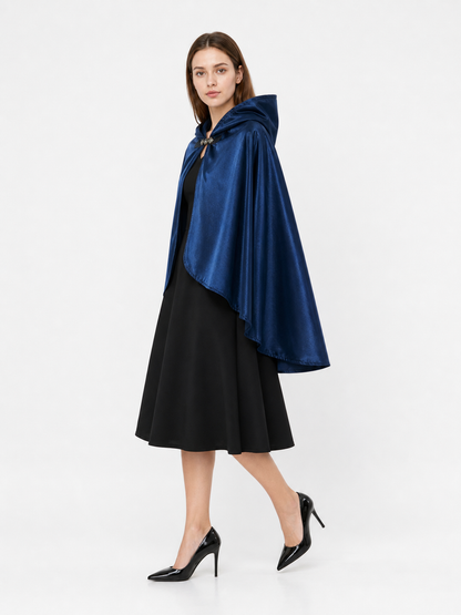 Blue Hooded Carnival Cape with Closure side view