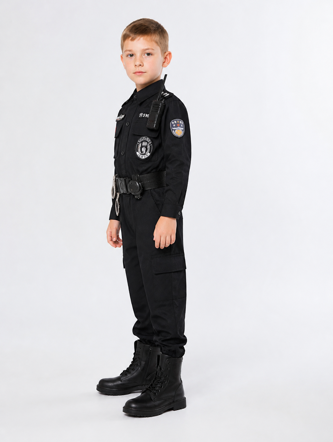 Children's Black Police Officer Costume with Belt side view