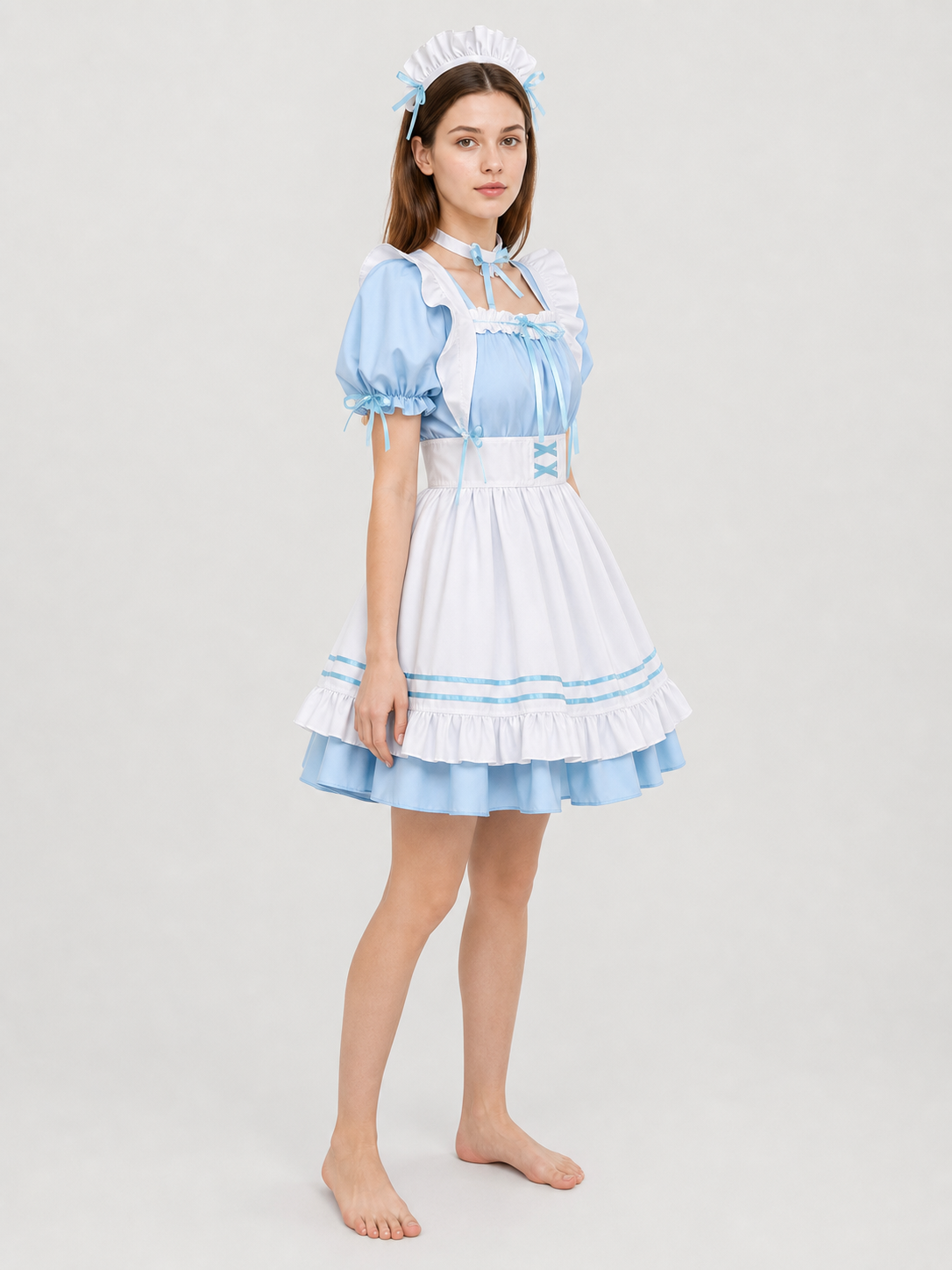 Lolita-Style Dress with White Apron and Ruffles
