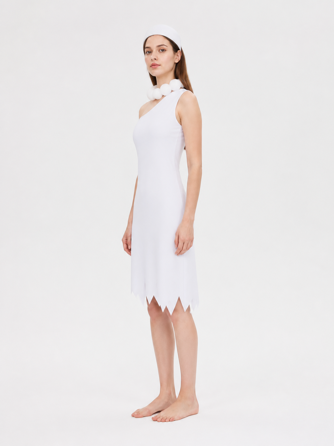 Sleeveless One-Shoulder White Halloween Dress side view