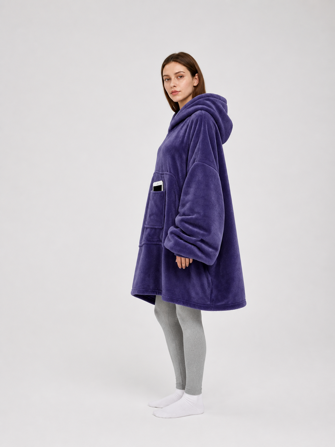 Flannel Blanket with Sleeves, Hood, and Large Pocket side view