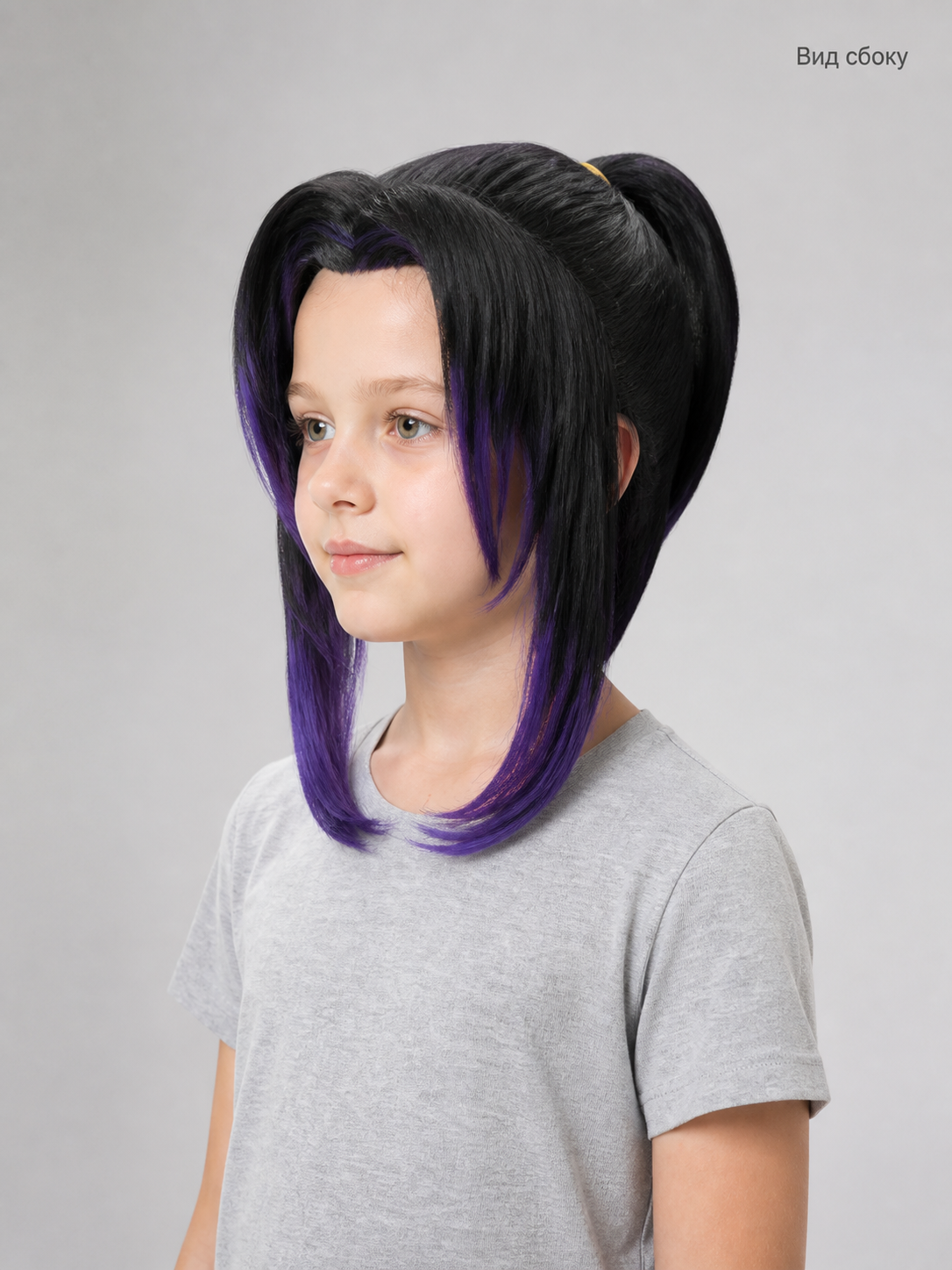 Shinobu Kocho Anime Wig, Black with Purple Strands side view