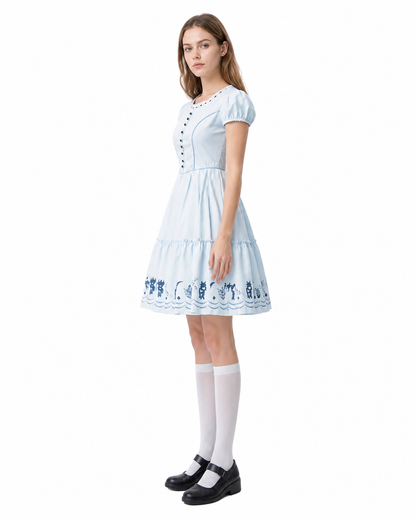 Blue Cosplay Dress with Lace Collar side view