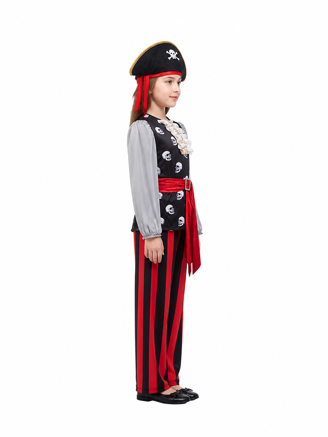 Pirate Costume with Skull Print and Accessories side view