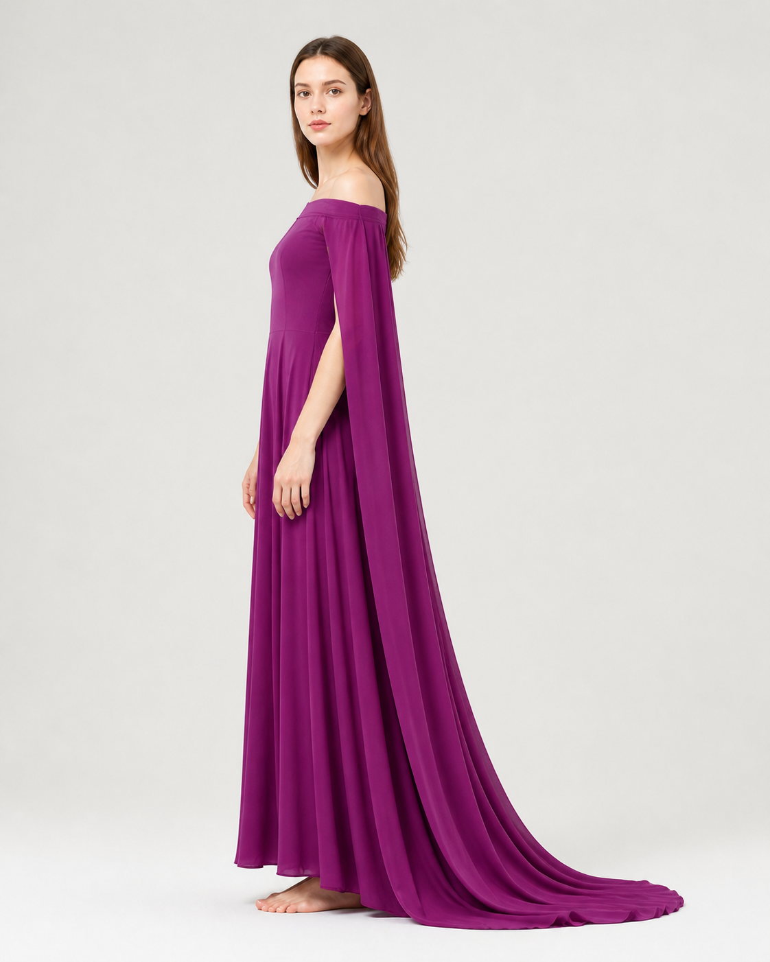 Maxi Dress with Off-the-Shoulder Design and Wide Sleeves side view