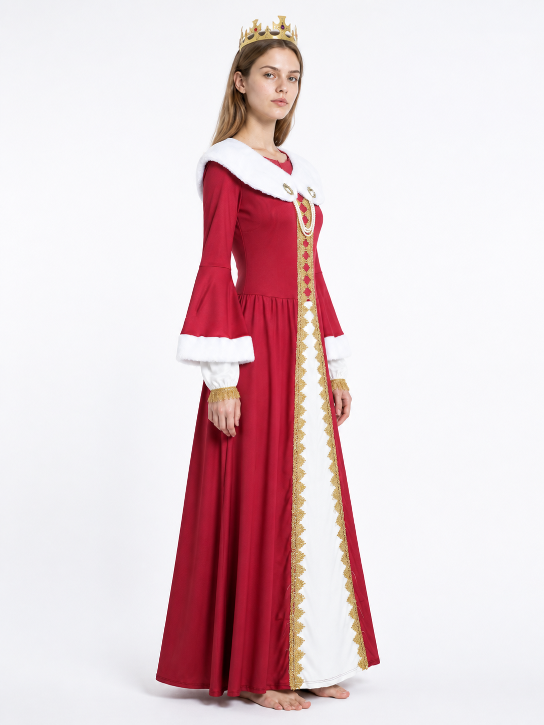 Burgundy Carnival Dress with White Collar and Crown side view