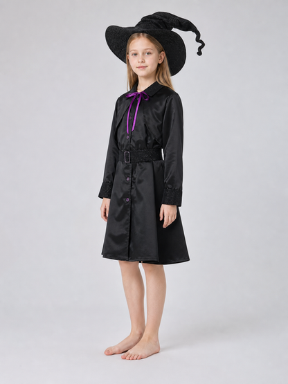 Carnival Costume with Dress, Hat, and Purple Trim