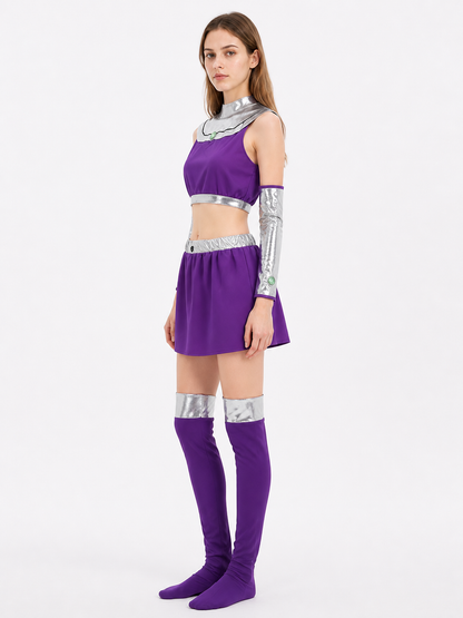 Raven Purple Costume with Short Skirt for Cosplay side view