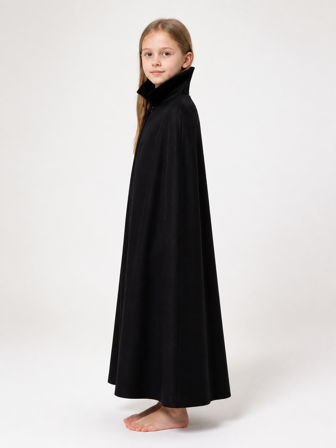 Black Vampire Cloak with High Collar side view