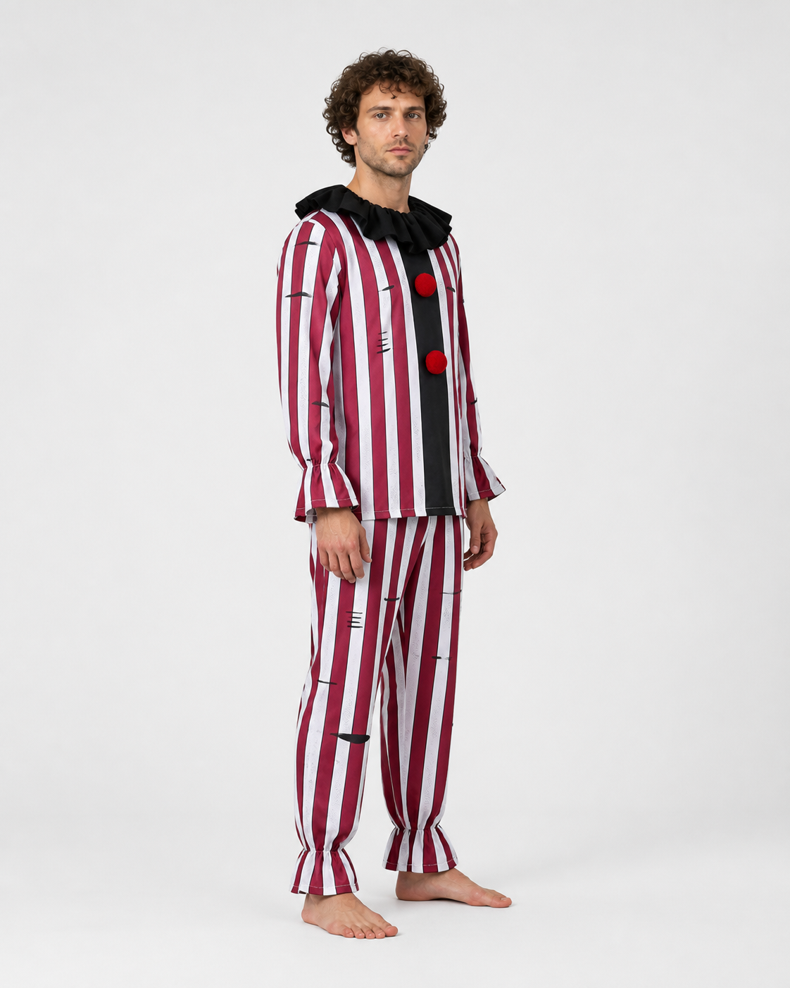 Red-and-White Striped Clown Costume, 2-Piece