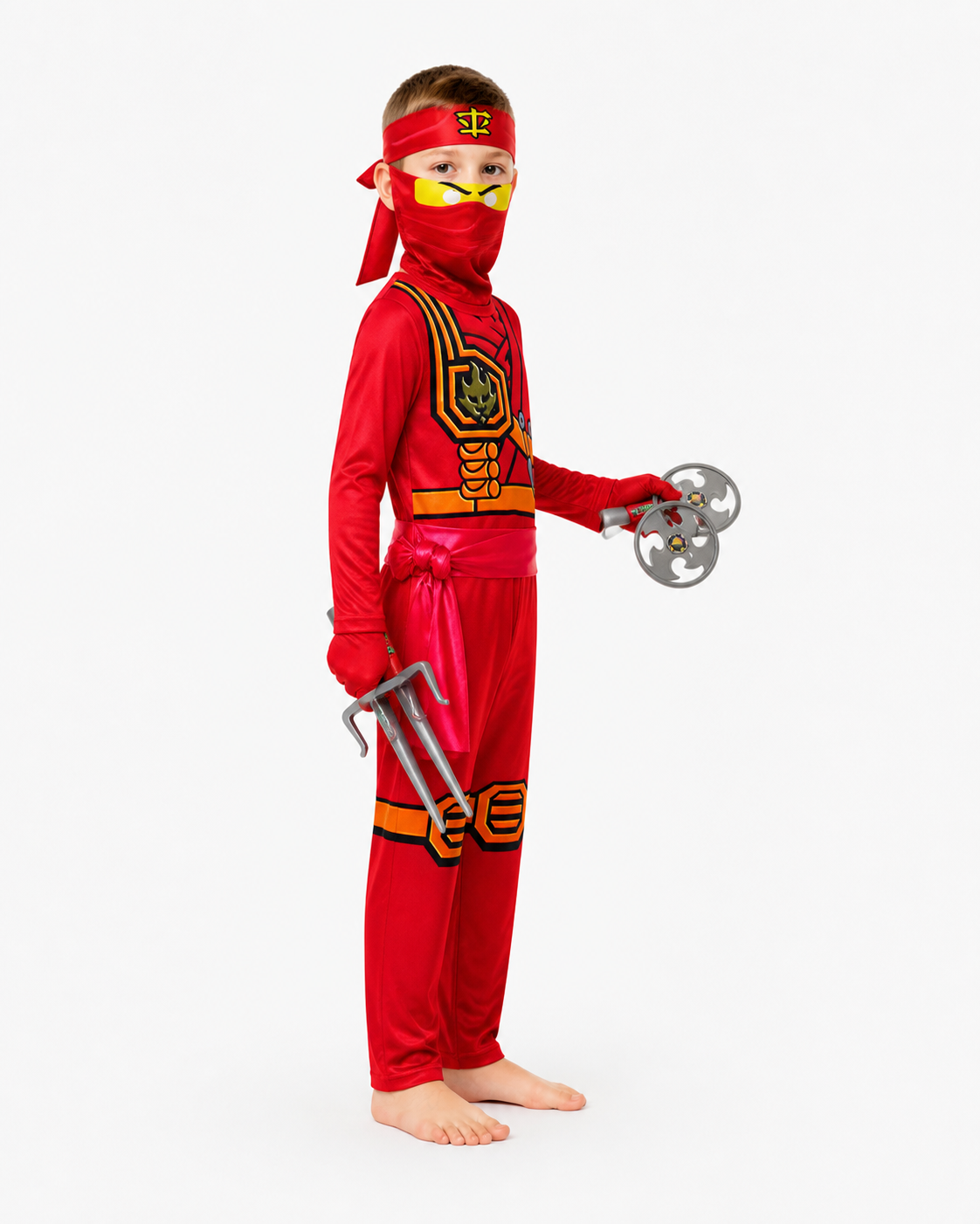 Red Ninja Jumpsuit with Mask and Gloves side view
