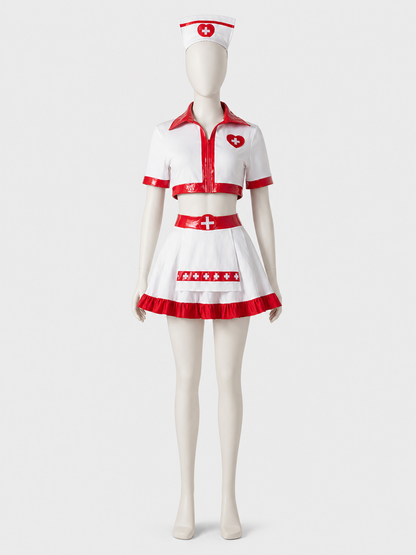 Medical Costume with Skirt and Cap, White and Red
