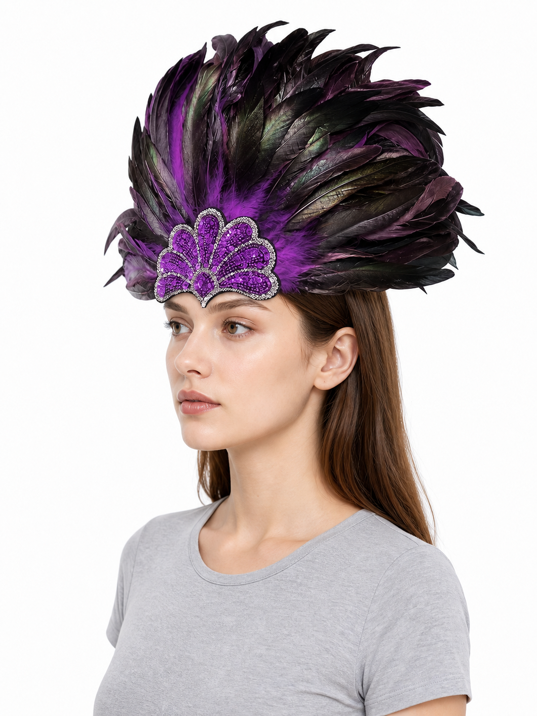 Carnival Headpiece with Purple Feathers