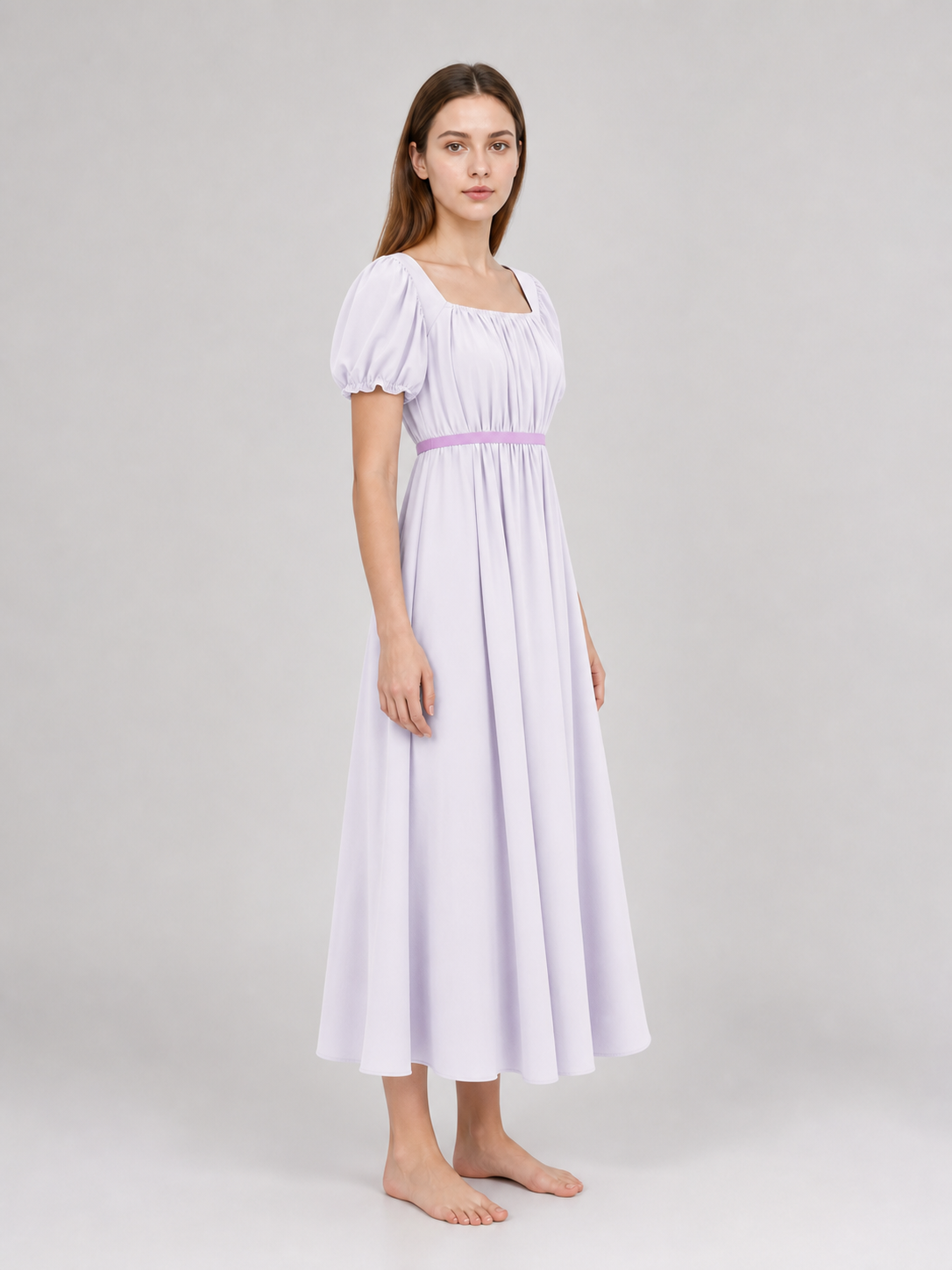Regency-Style Retro Dress with Belt and Puff Sleeves