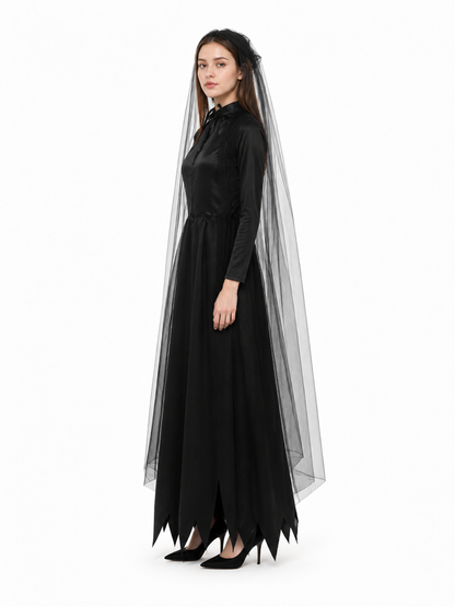 Black Gothic Long Dress with Veil side view