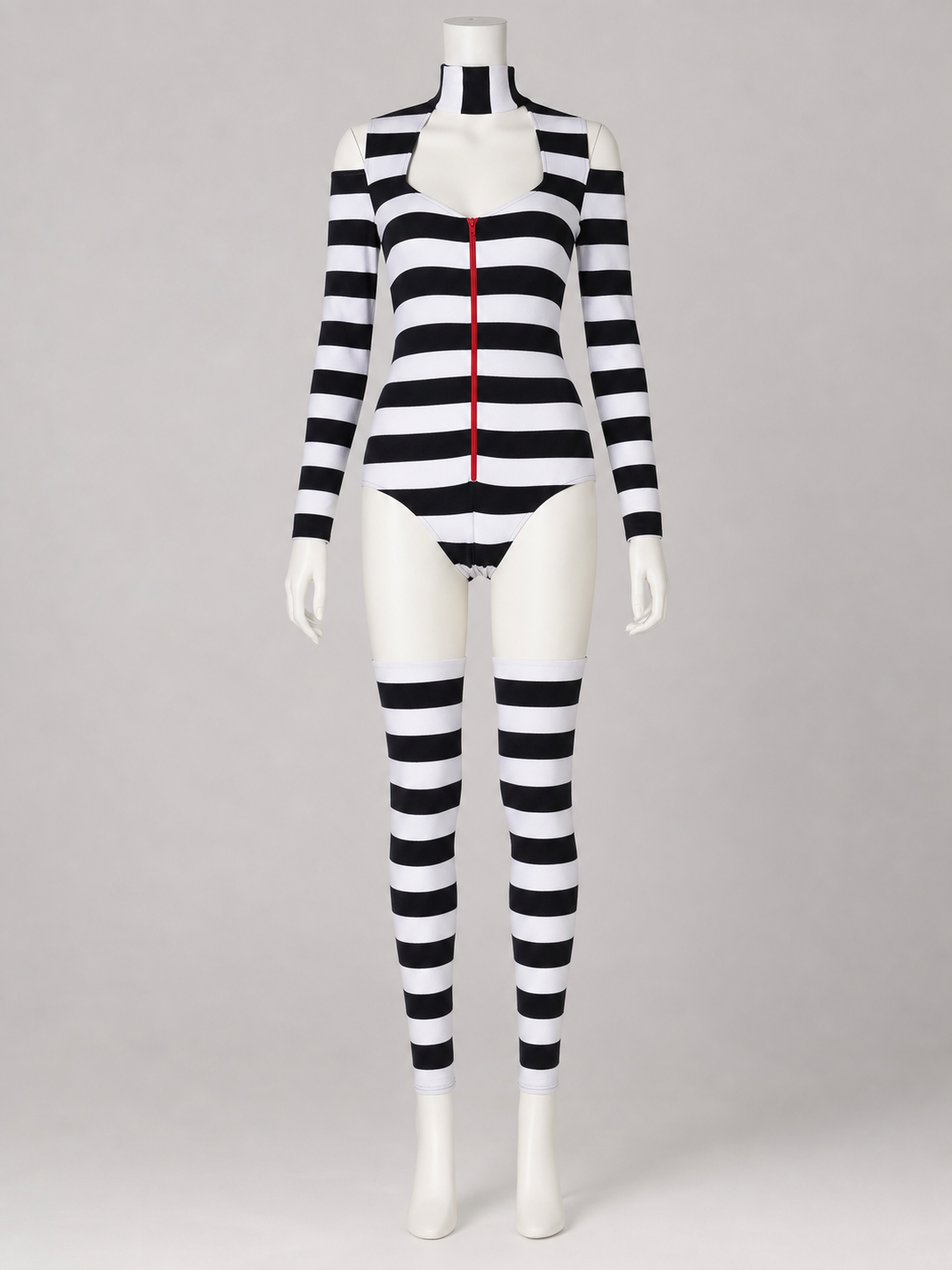 Black-and-White Striped Cosplay Costume with Wings
