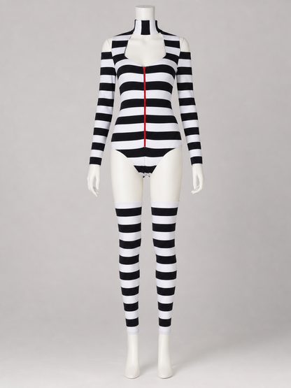Black-and-White Striped Cosplay Costume with Wings