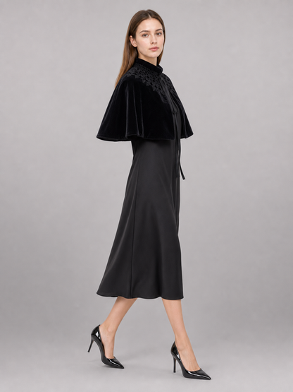 Black costume cape with collar and ties