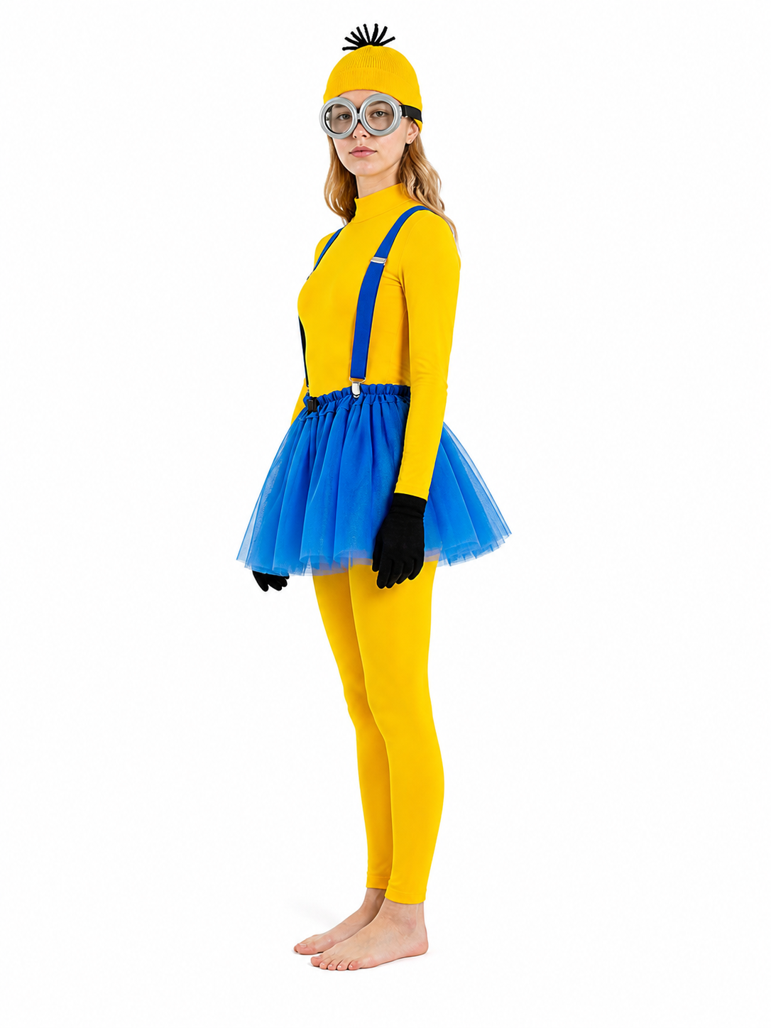 Minion Costume with Goggles and Suspenders side view