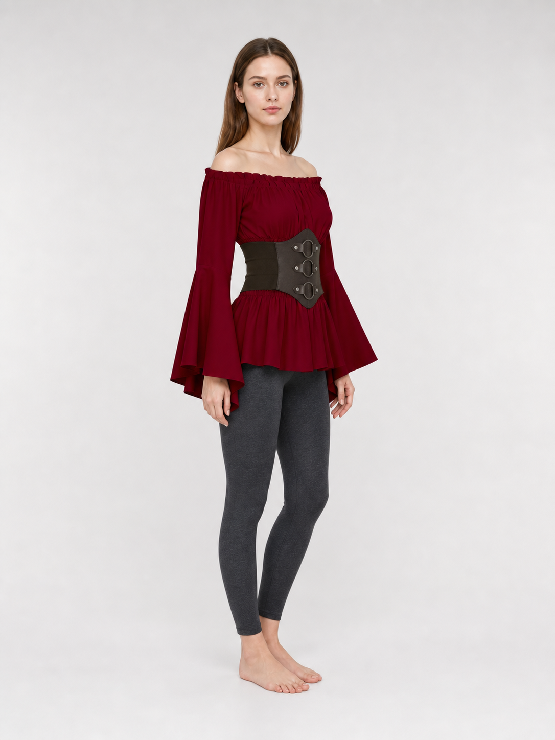Medieval Red Dress with Belt and Sleeves