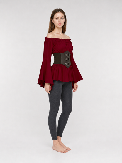 Medieval Red Dress with Belt and Sleeves