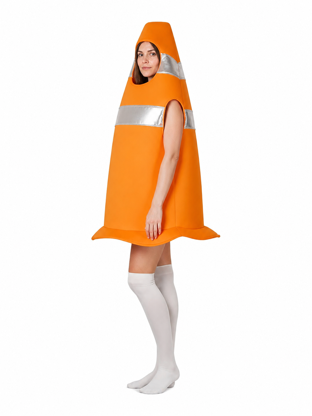 Orange Traffic Cone Costume with Reflective Strips side view