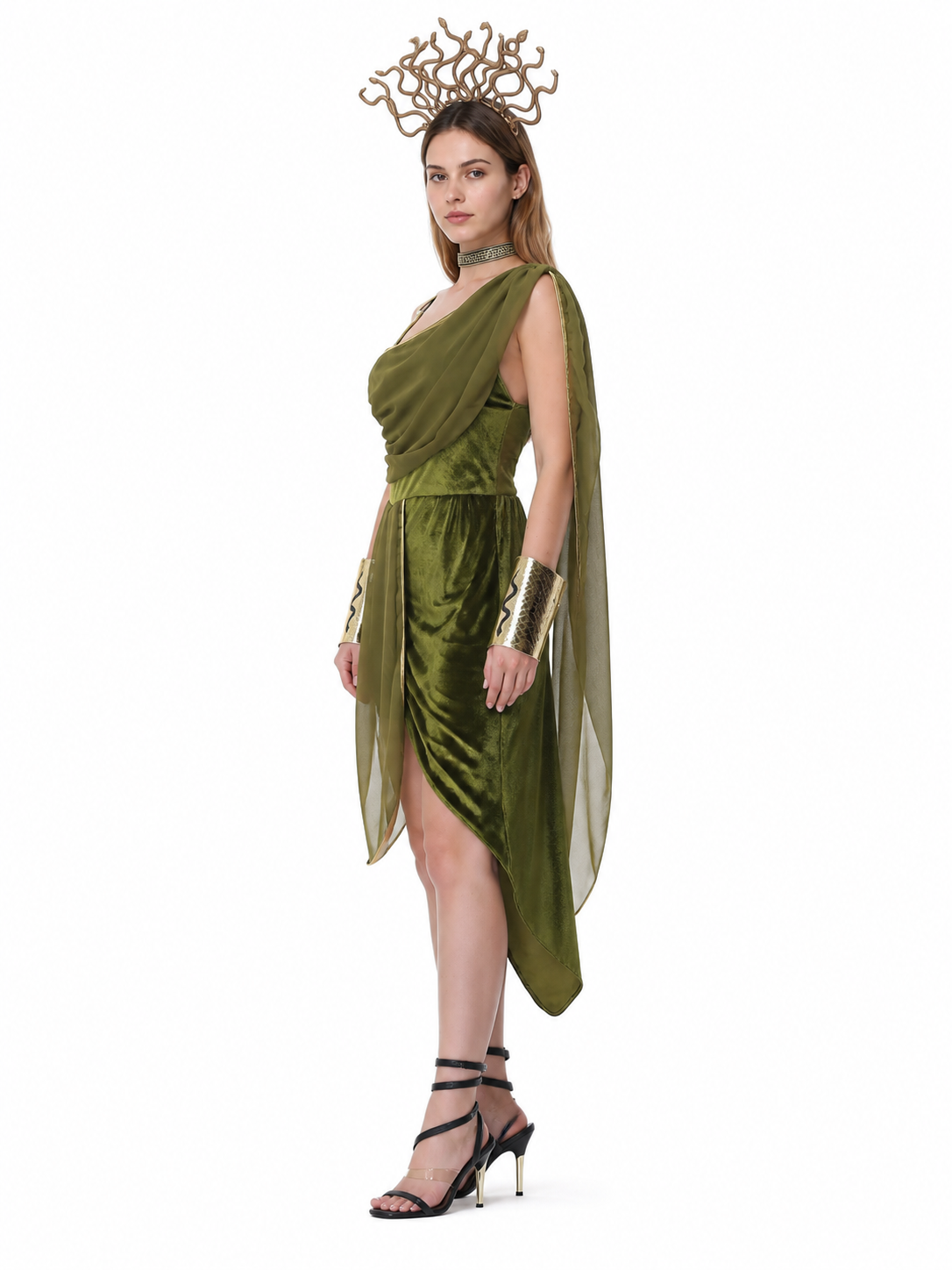 Asymmetrical Cleopatra Costume with Snake Decorations side view