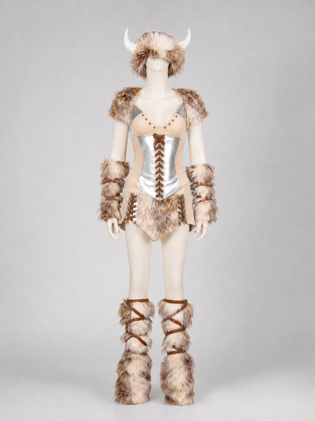 Historical Viking Costume with Horned Headwear side view