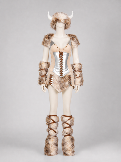 Historical Viking Costume with Horned Headwear side view
