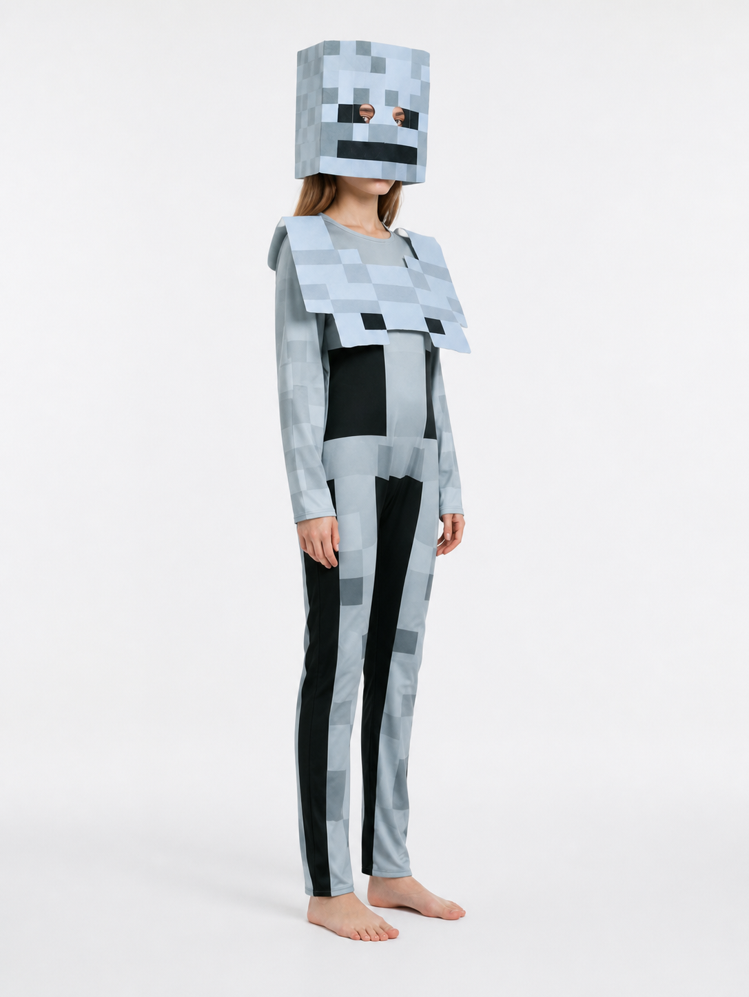 Pixel-Style Skeleton Costume Jumpsuit side view
