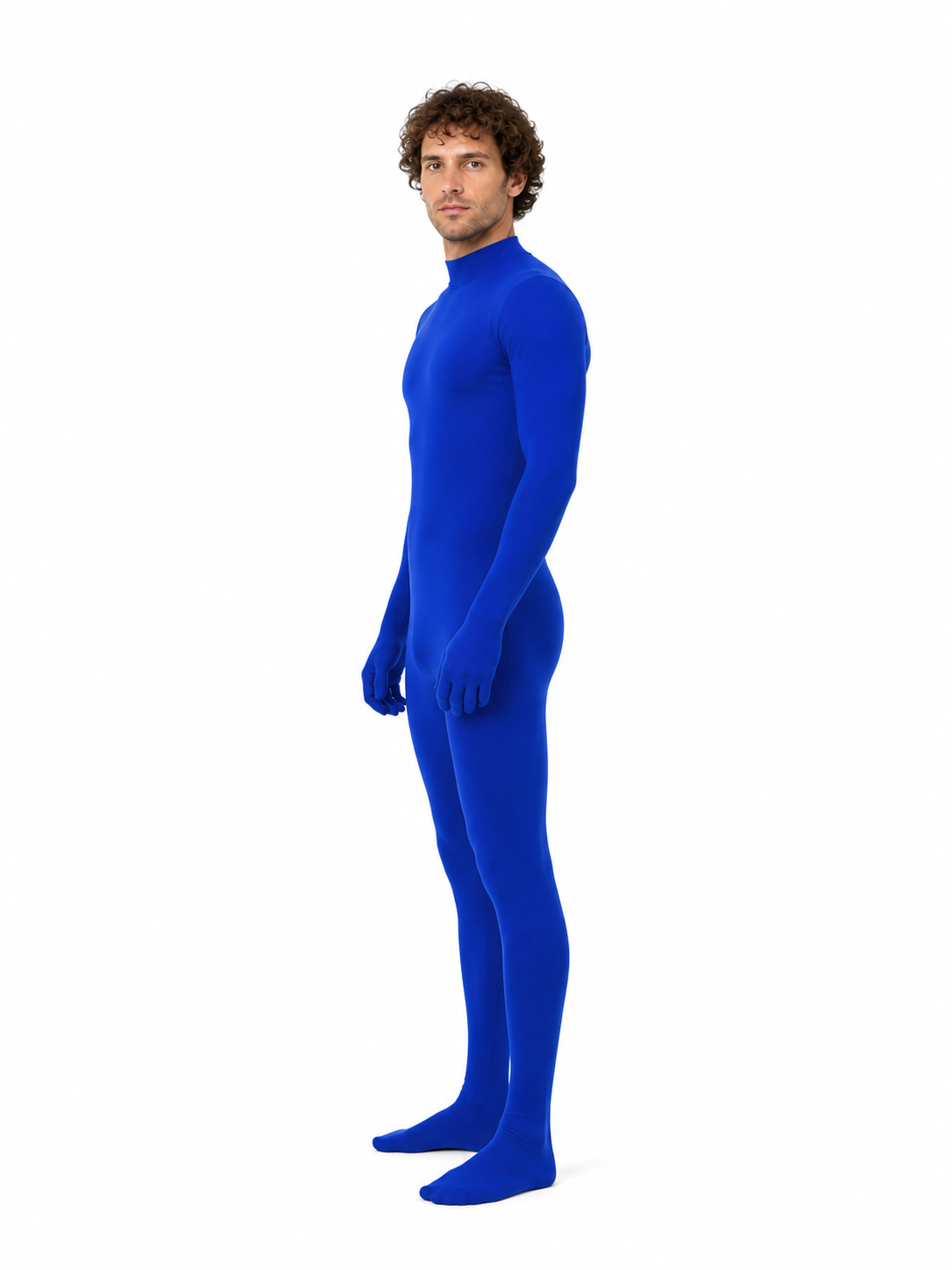 Bodysuit with a high collar and covered hands and feet side view