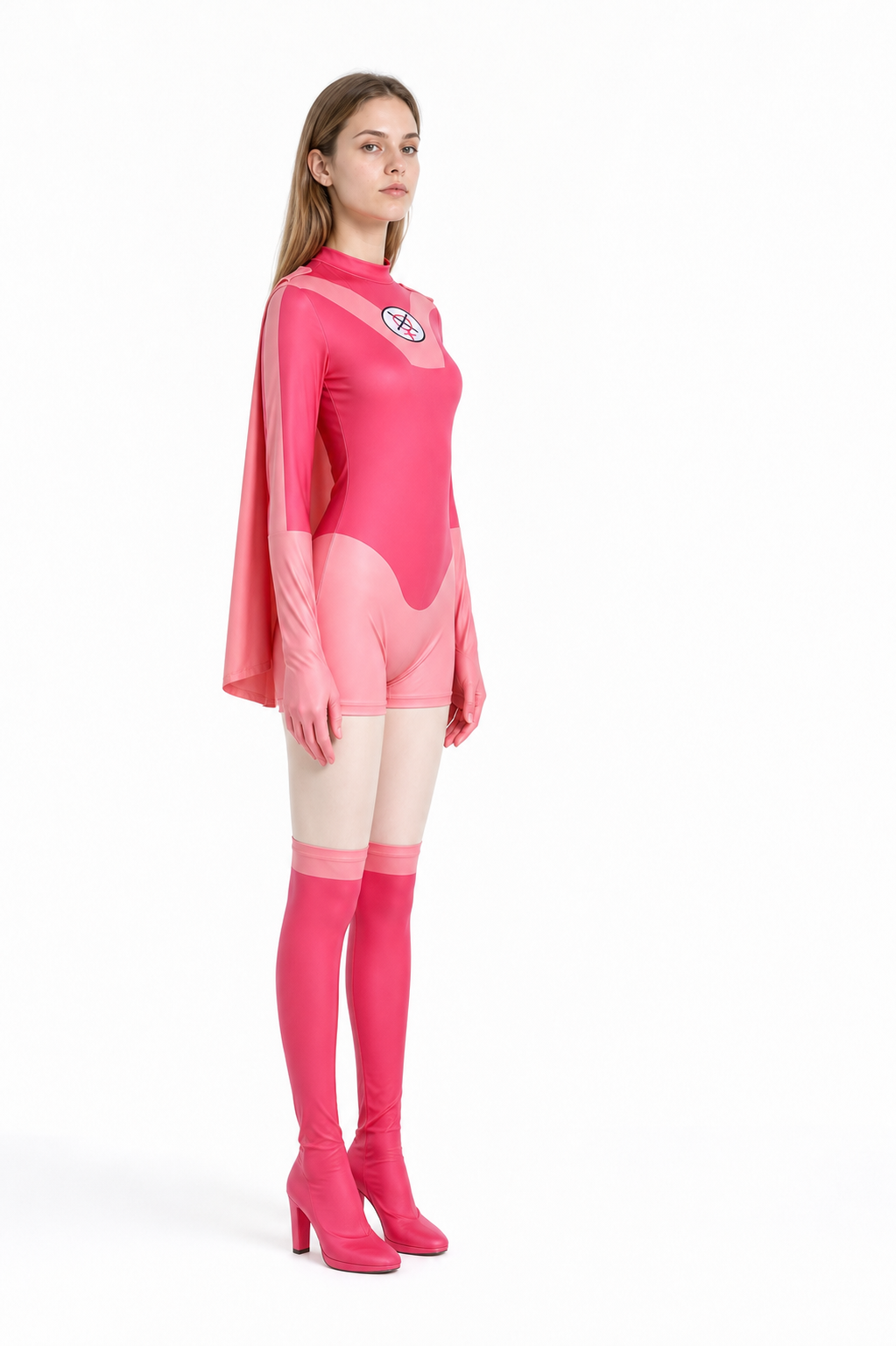 Atomic Eve Cosplay Costume with Jumpsuit and Cape side view