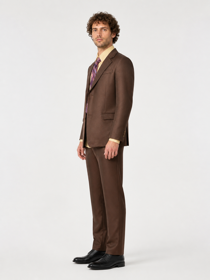 Dark Brown Two-Piece Suit with Shirt and Tie side view