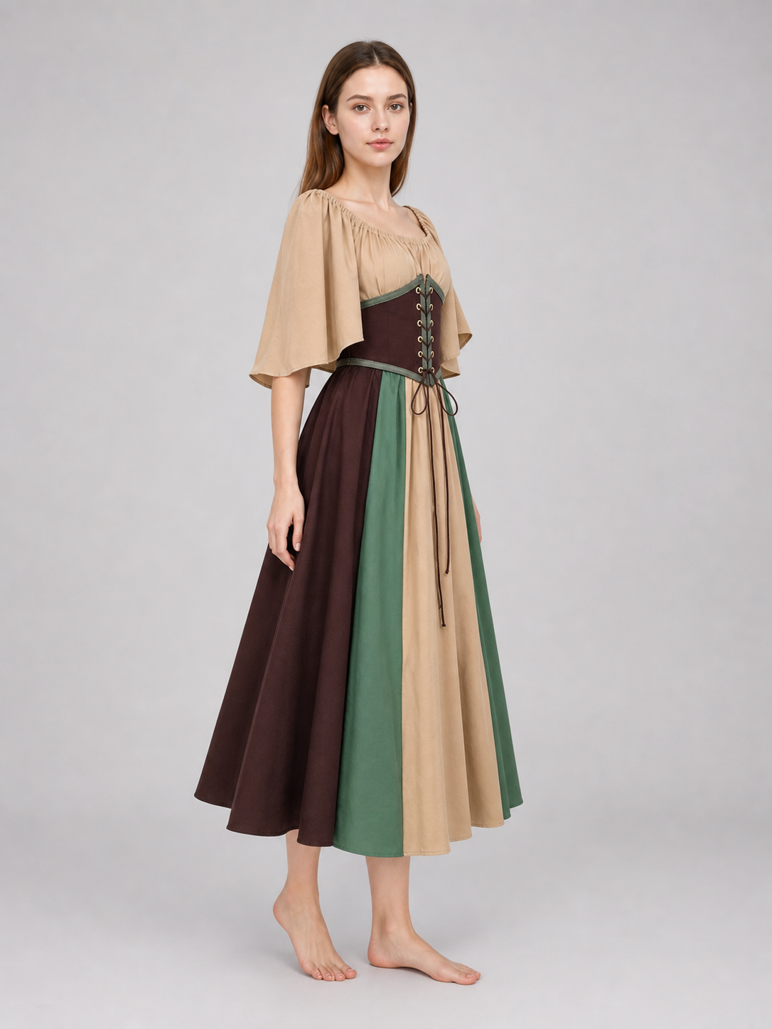 Medieval Dress with Corset Lacing and Ruffles