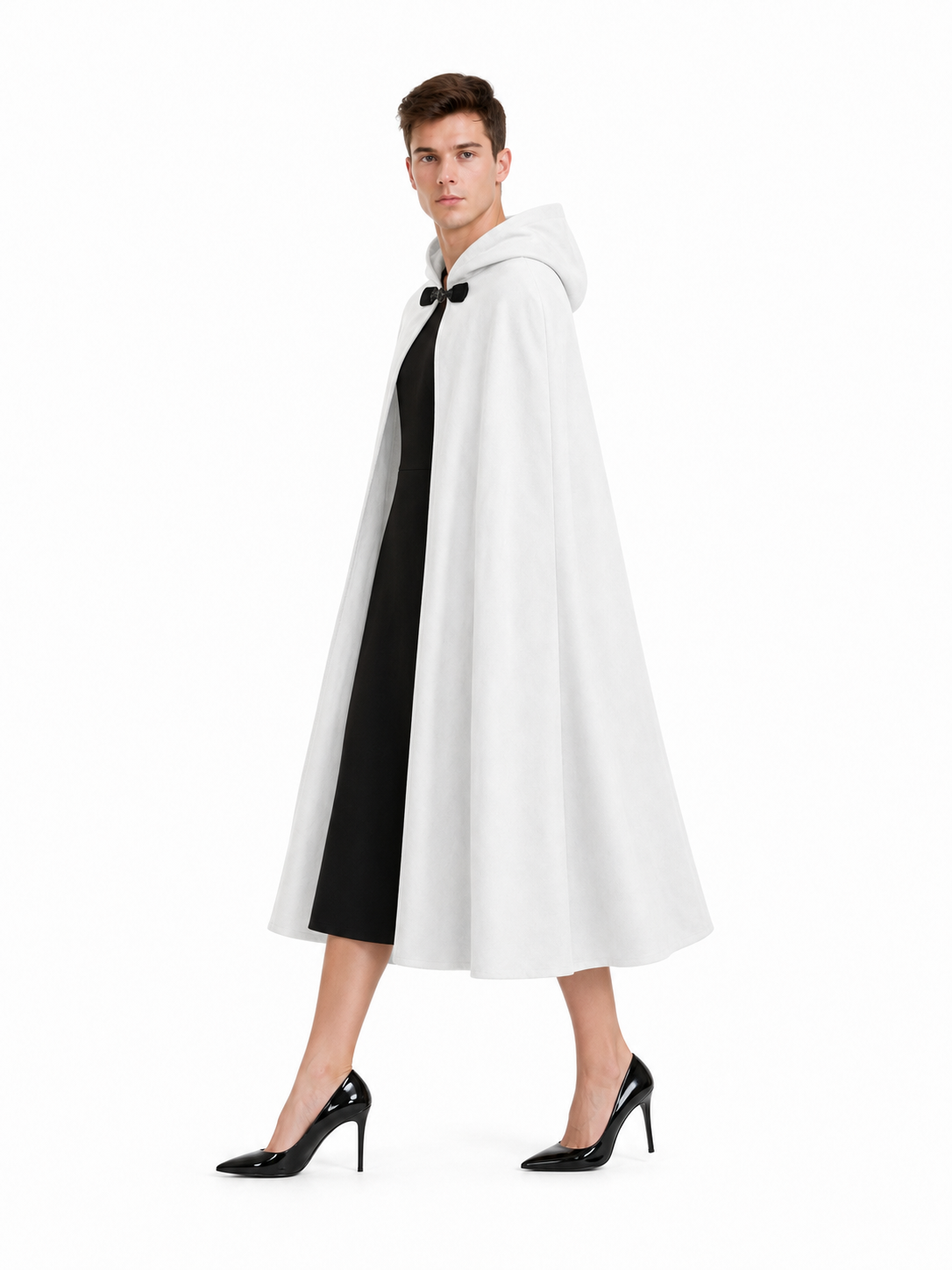 White medieval costume cloak with hood