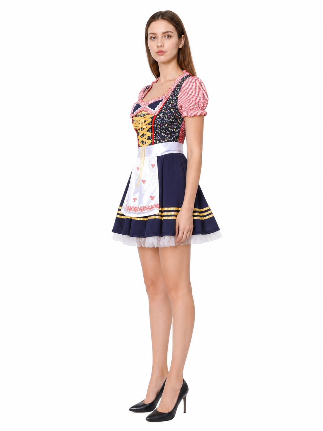 Carnival Costume with Apron, Bows, and Full Skirt side view