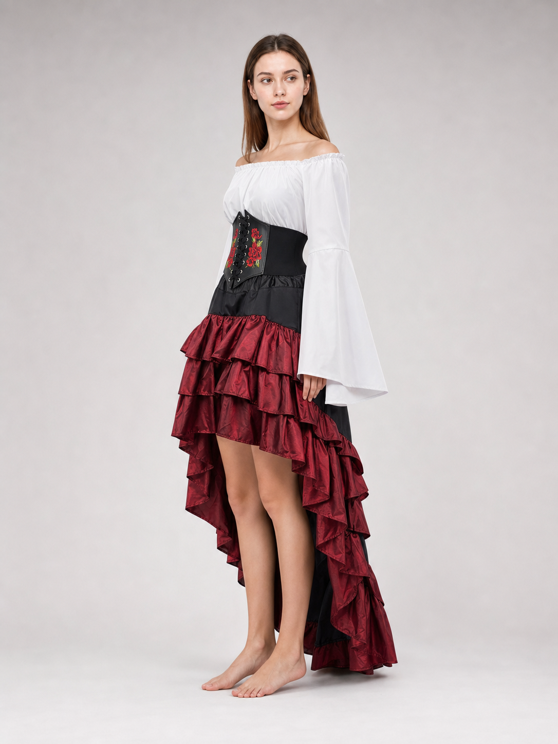 Gothic Costume with Corset and Tiered Skirt