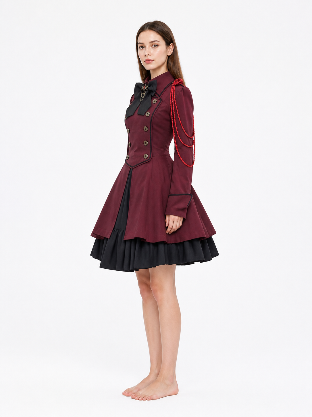 Gothic Long-Sleeve Dress with Double Rows of Buttons