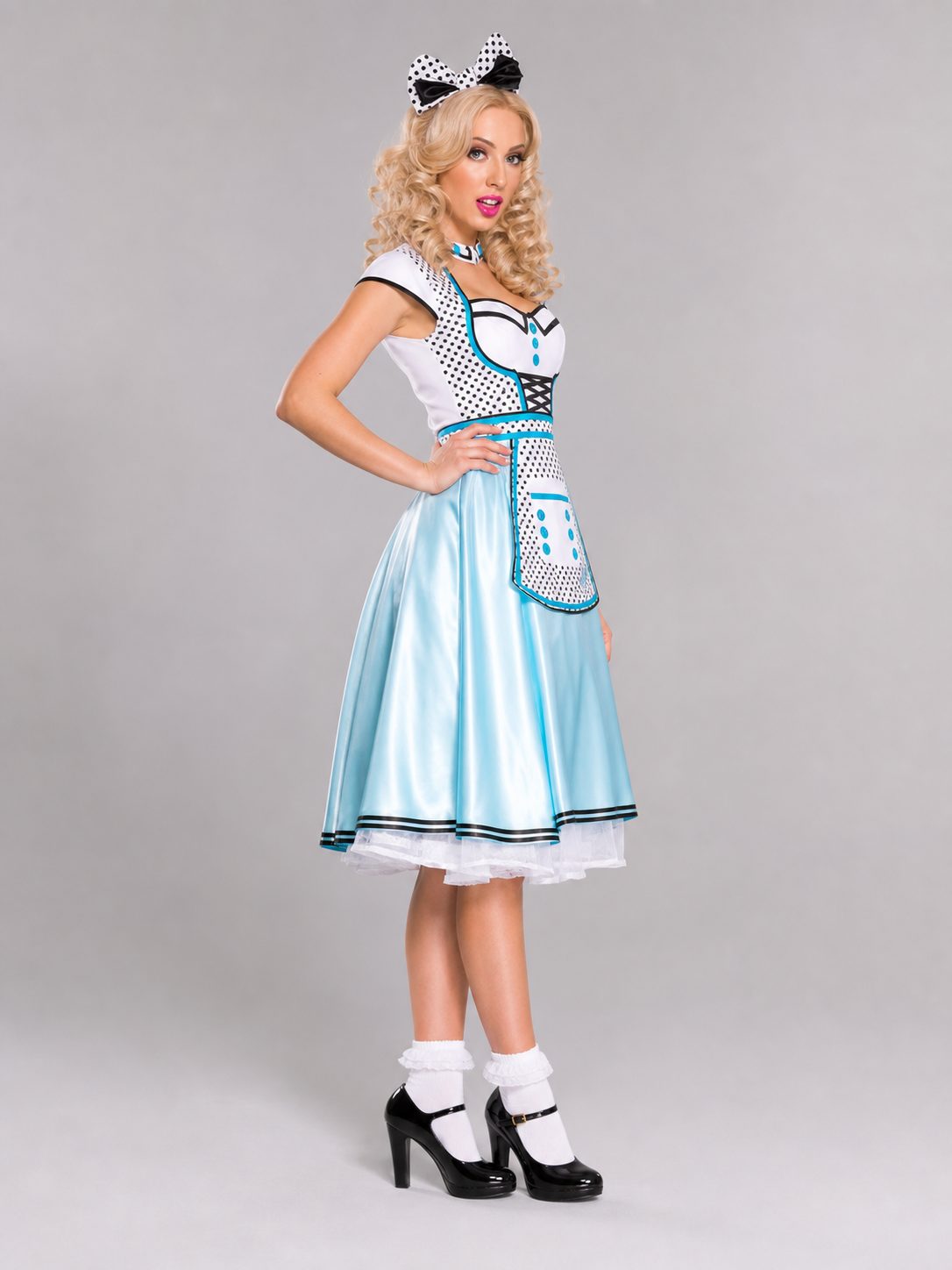Alice-Inspired Costume Dress with Polka-Dot Apron