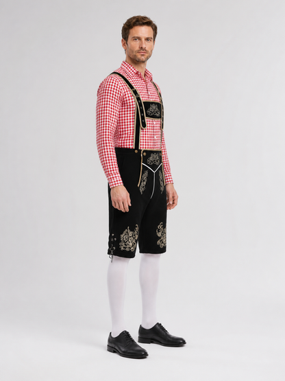 Bavarian costume set with shirt, shorts, and suspenders