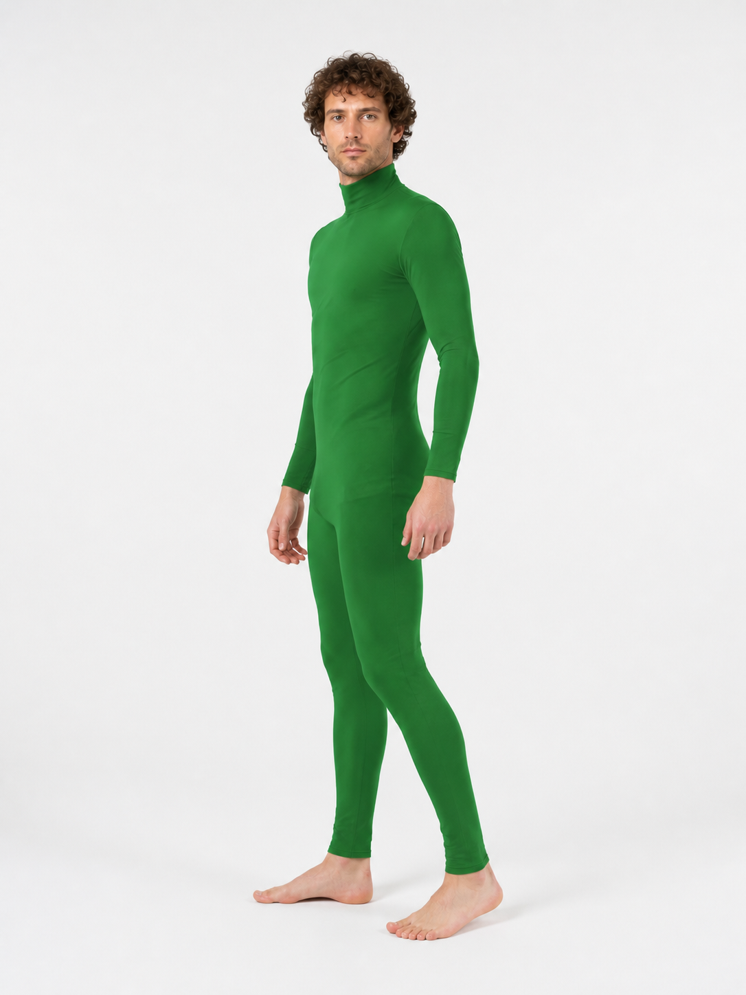 Green Fitted Jumpsuit with a High Collar side view
