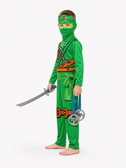 Ninja costume with mask and sword for parties side view