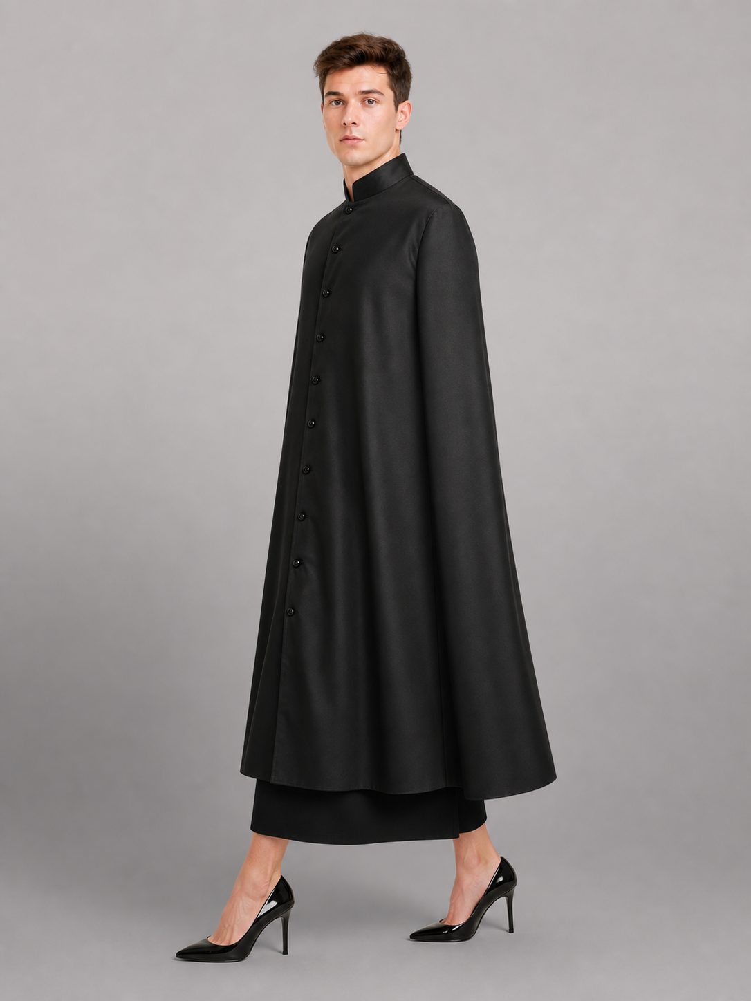 Long Black Robe with Collar and Buttons