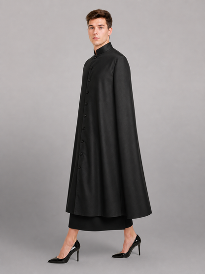 Long Black Robe with Collar and Buttons