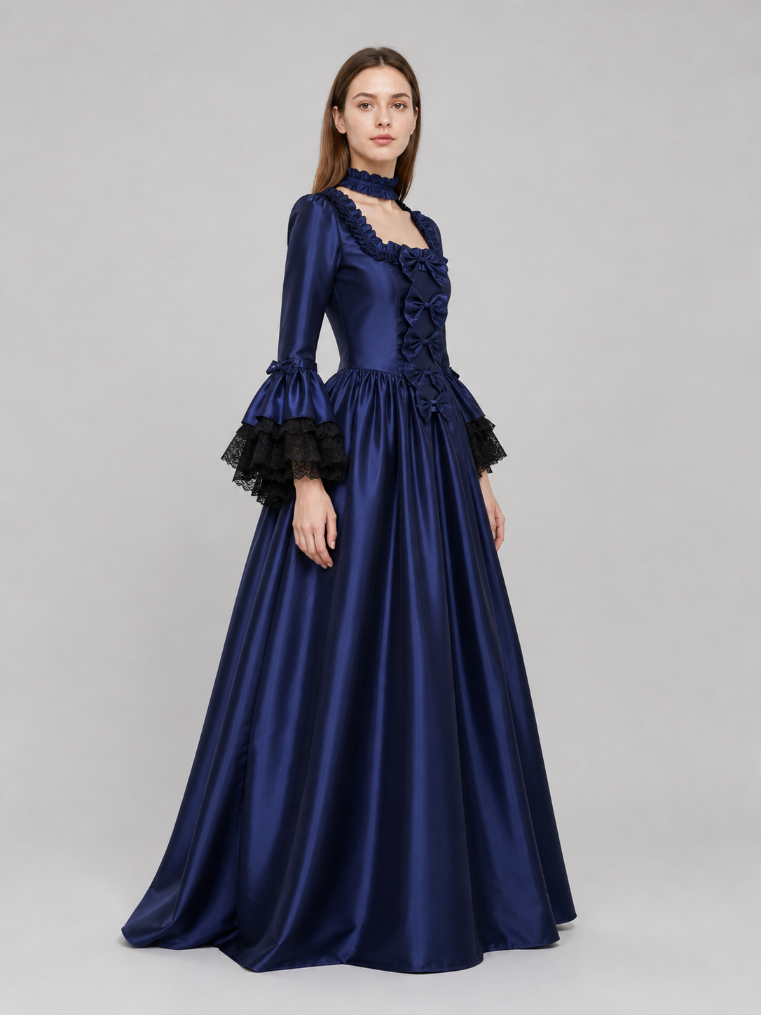 Victorian Gothic Dress with Puff Sleeves side view 2