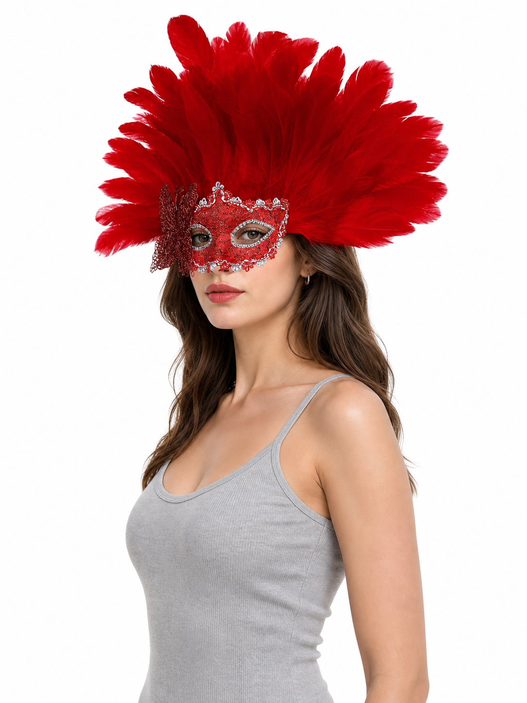 Carnival Headpiece with Red Feathers
